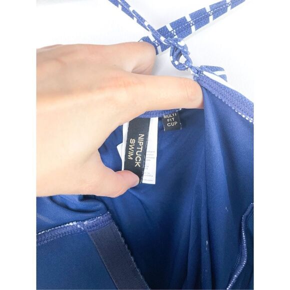 Niptuck Swim Riviera Stripe Denim Joanne Twist Front Design One Piece Swimsuit S - Picture 10 of 13